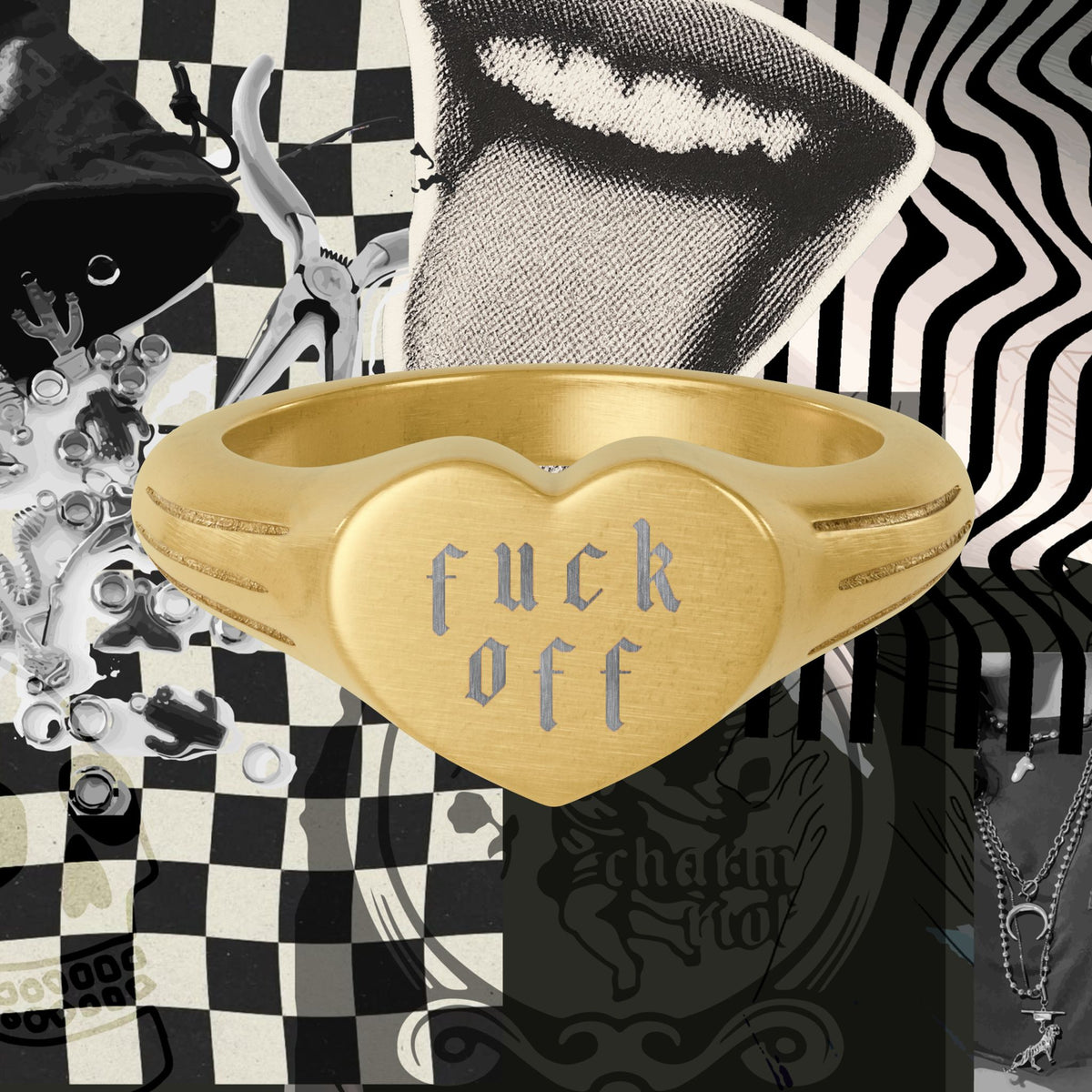 Stainless Steel Heart Signet Ring (Engraving)
