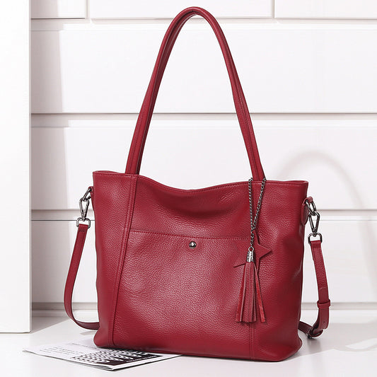 Large Capacity First Layer Cowhide Ladies Shoulder Bag